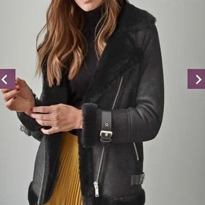 Aveo Les Filles Faux Shearling Black Biker Jacket